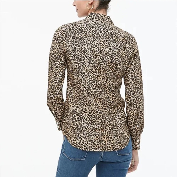 J Crew Curvy Leopard Print Button Up Blouse 4T Cotton Long Sleeve Office Career - Picture 13 of 13